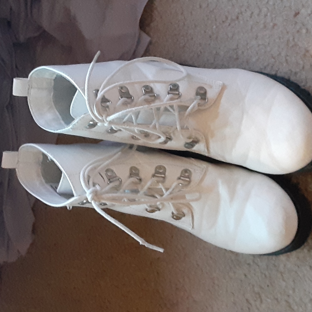 White combat boots with black soles